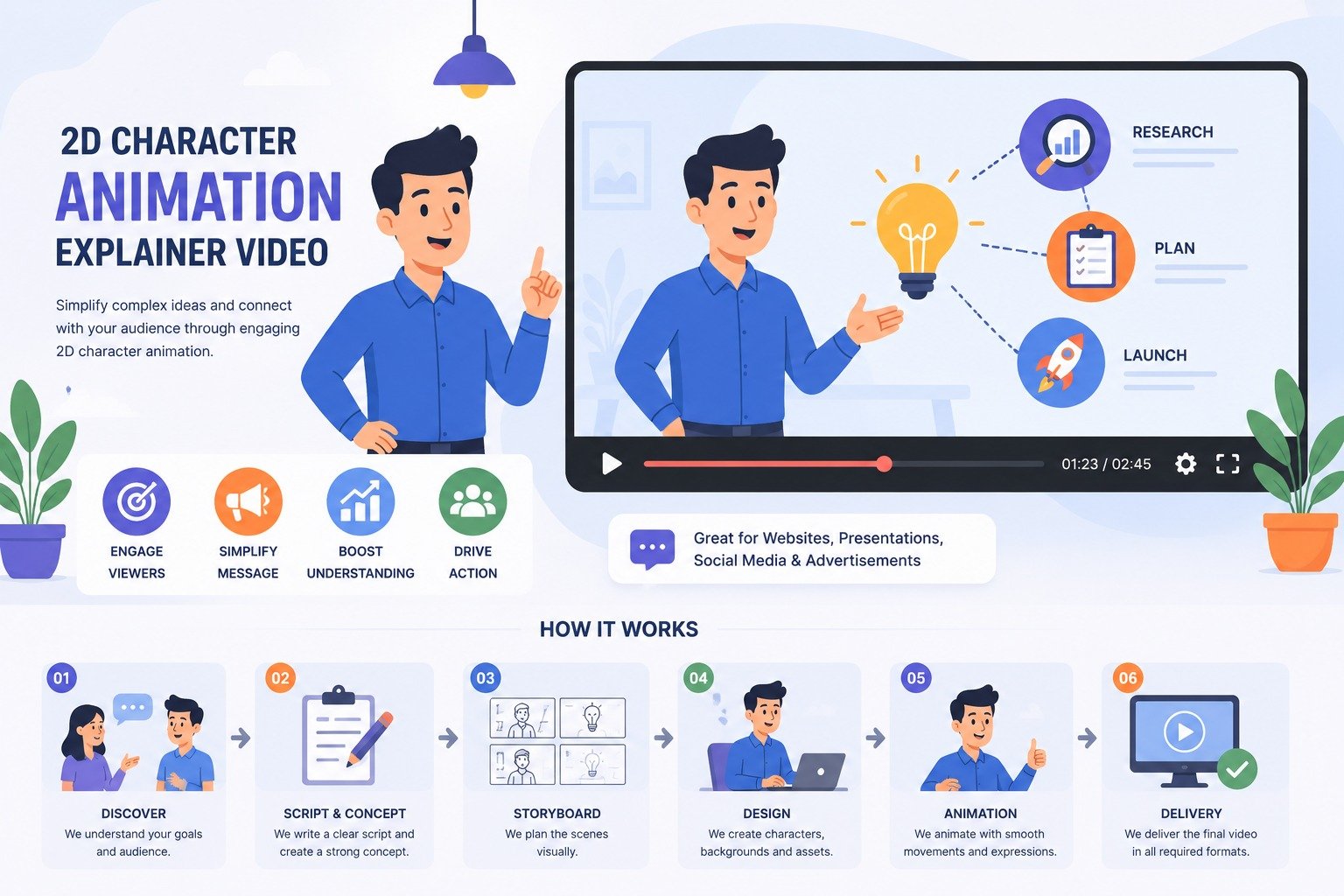 2D character animation explainer video style