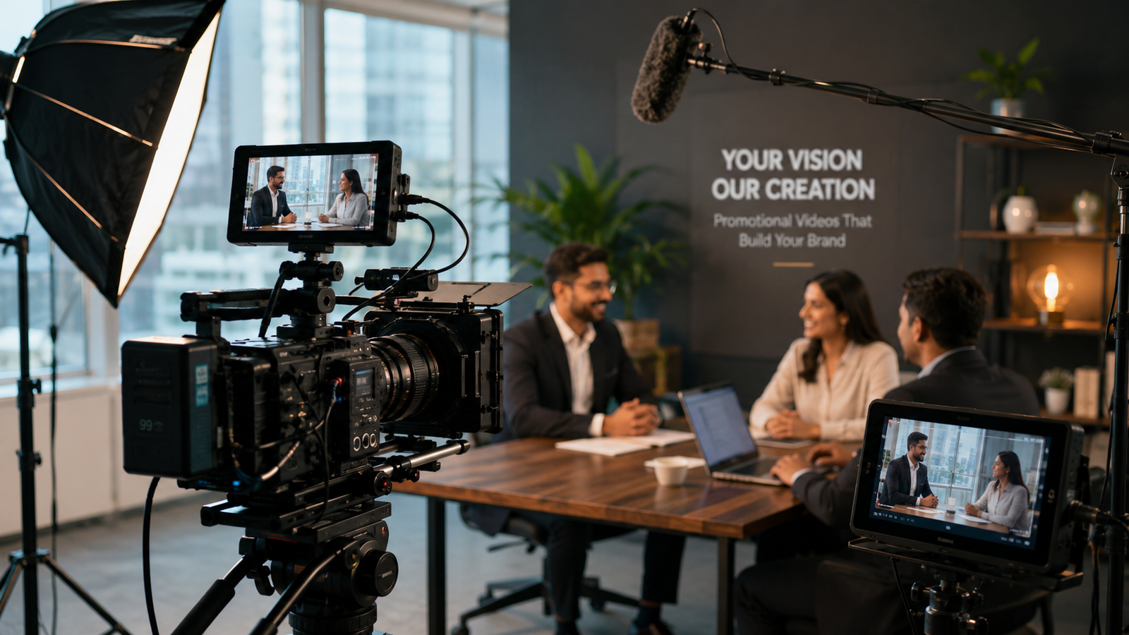 Professional camera setup for a business promotional video