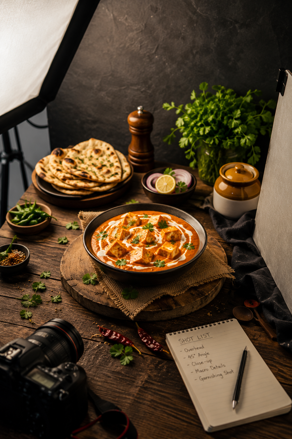 Food styling and professional photography setup